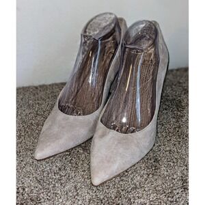 Marc Fisher LTD Suede Pointed Toe Block Heel‎ Pumps Neutral Beige 9.5M $160